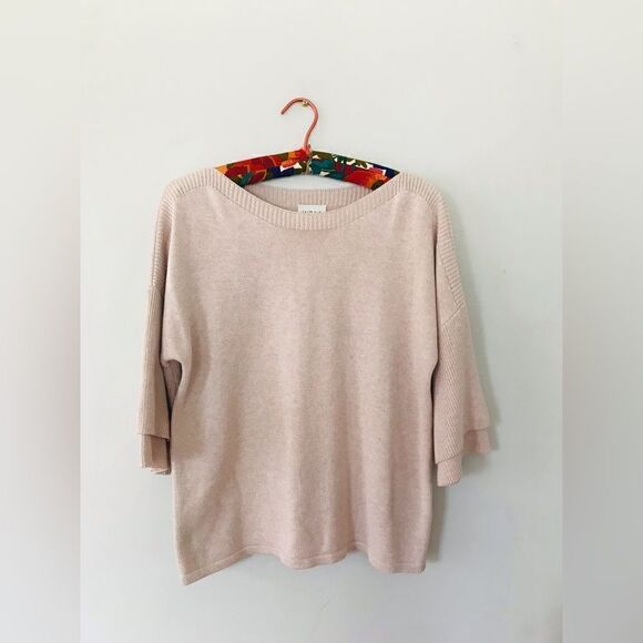 Wrap London | beige bell sleeve knit boatneck sweater - Picture 1 of 7